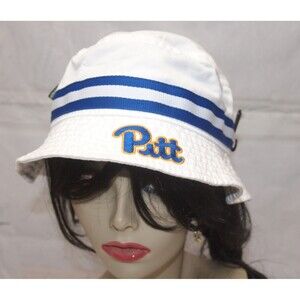 PITT Panthers Bucket Hat White with Pitt in blue & Gold Size S/M Unisex NEW